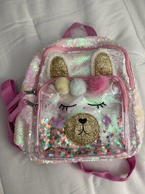 Kids Sequin Llama Backpack - Pink